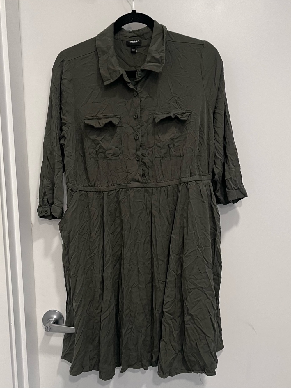 Torrid Olive Green Button-Front Shirt Dress Size 1X Lagenlook Boho
